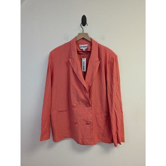 Steve Madden Baldwin Oversized Blazer Double Breasted Linen Blend Salmon XL NWT - Picture 3 of 11